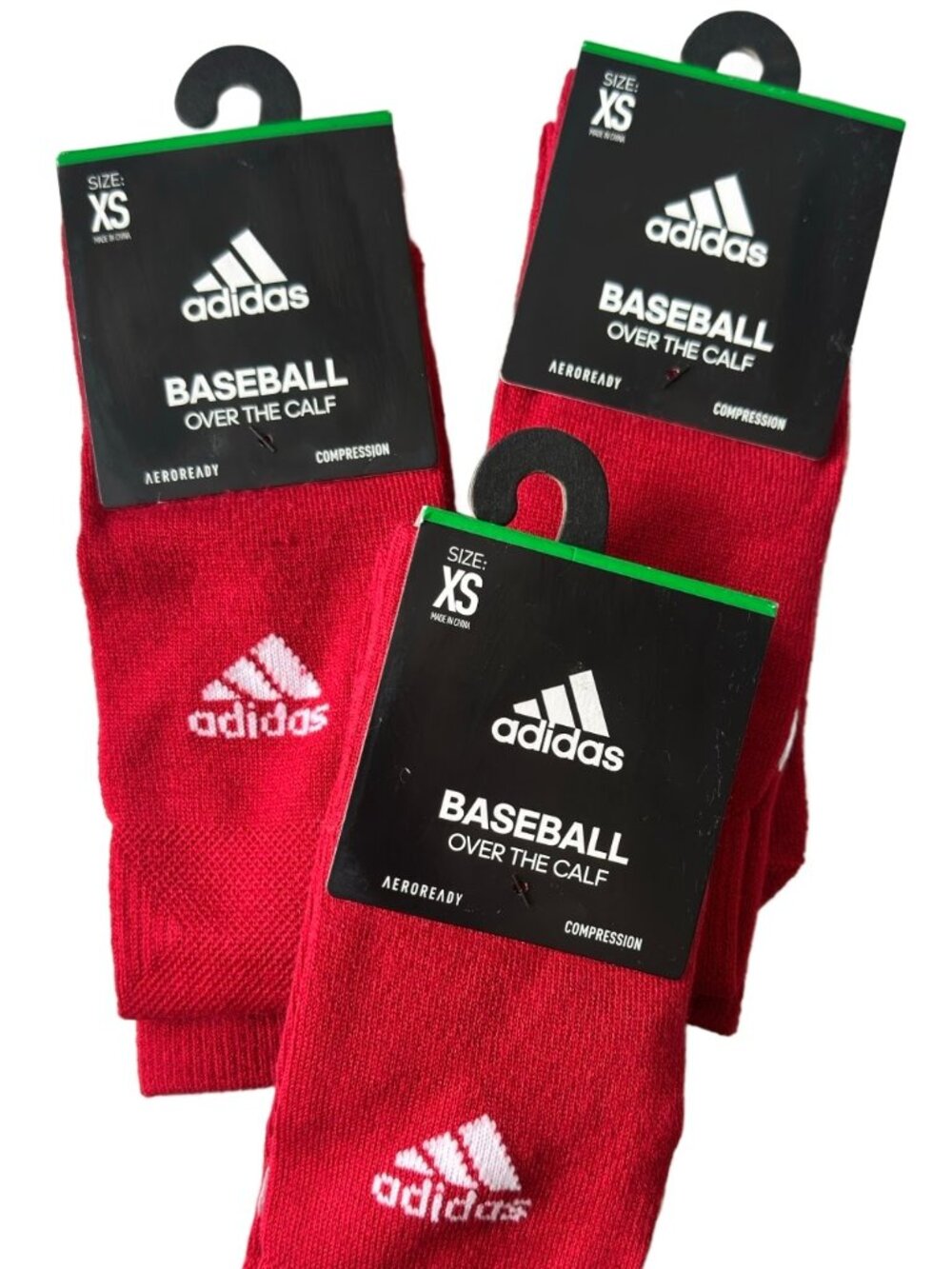 New Adidas Baseball Socks - 3Pack-Red - Size XS